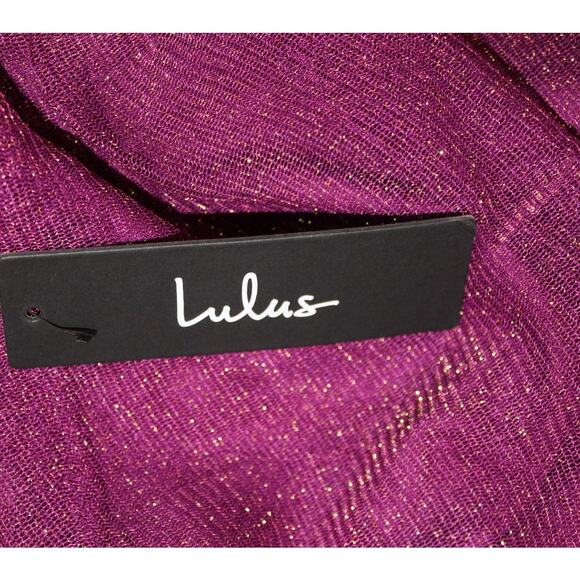 Lulus Here to Dazzle Magenta Metallic Ruched Mesh Bodycon Dress NWT Women  Small - Picture 5 of 5